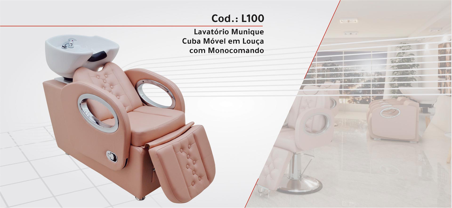 L100 - Lavatório Munique com Cuba Móvel em Louça - Com Monocomando Água Quente | Fria