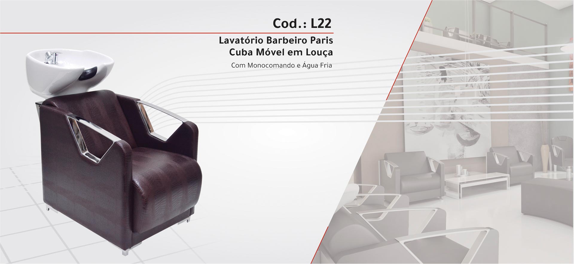 L22 - Lavatório Paris com Cuba Móvel em Louça - Com Monocomando Água Quente | Fria