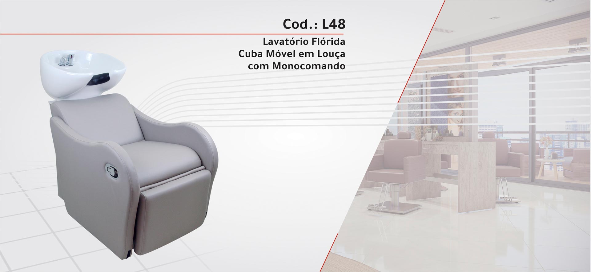 L48 Lavatório Florida com Cuba Móvel em Louça - Com Monocomando Água Quente | Fria