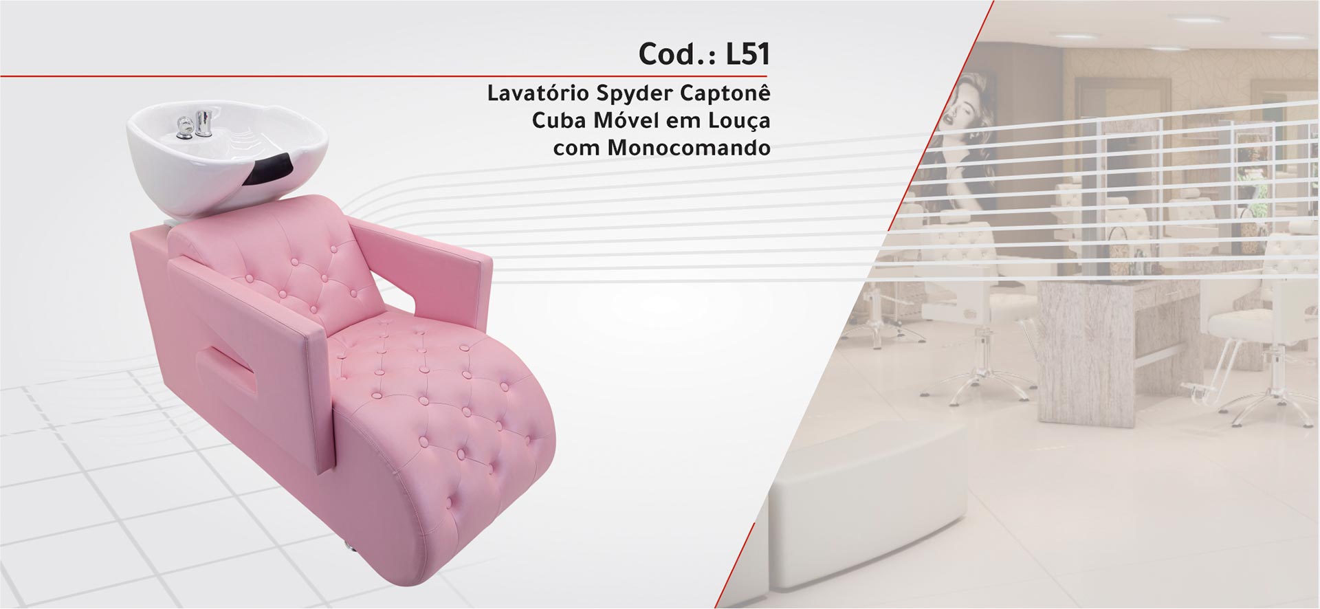 L51 - Lavatório Spyder Captonê Cuba Móvel em Louça - Com Monocomando Água Quente | Fria