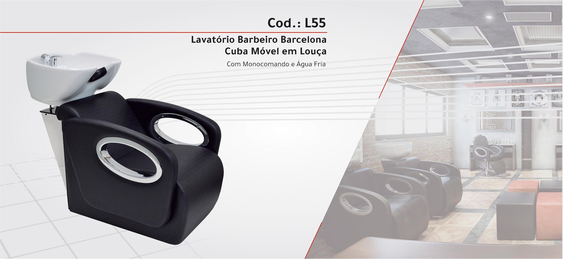 L55 - Lavatório Barcelona Cuba Móvel em Louça - Com Monocomando Água Quente | Fria