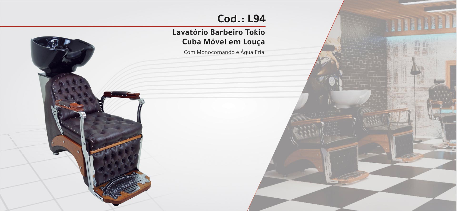 L94 - Lavatório Tókio com Cuba Móvel em Louça - Com Monocomando Água Quente | Fria